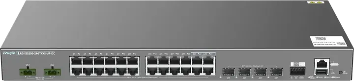 Ruijie RG-IS5200-24GT4XS-UP-DC, 24 x 1GE RJ45 ports, 4 x 10GE SFP+ ports, PoE/PoE+/PoE++, rack mounting