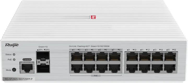 Ruijie RG-SF2920-16GT2SFP-P, 16 x 1GE RJ45 ports, 2 x 1GE SFP ports, PoE/PoE+
