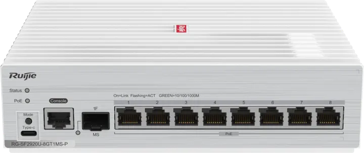 Ruijie RG-SF2920-8GT2MG2XS, 8 x 1GE RJ45 ports, 2 x 2.5GE RJ45 ports, 2 x 10GE SFP+ ports